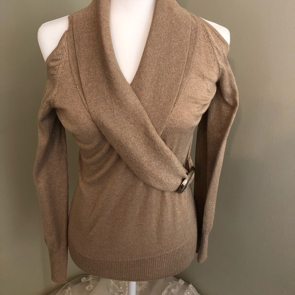 Gold cold shoulder sweater